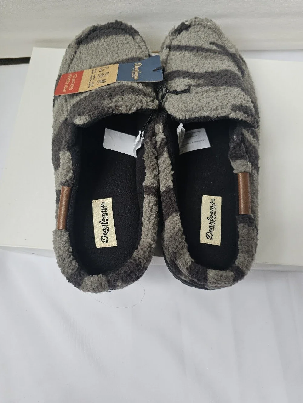 Dearfoams Men's Clog Slippers Gel Infused Memory Foam Camo Grey Size S 7-8 NWT